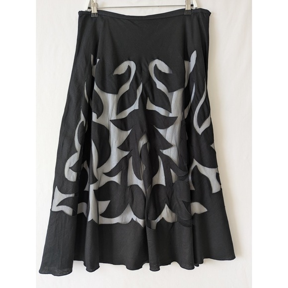 NIC+ZOE Special Edition Secret Garden Linen Blend Mesh Black Midi Skirt Size 16 - Picture 2 of 8